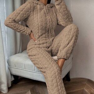 Cozy Tan Textured Jumpsuit